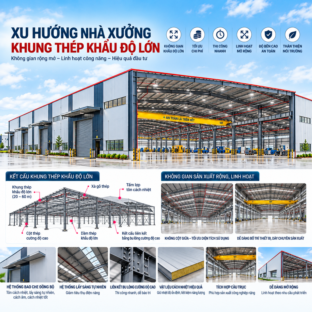 Xu hướng Nhà xưởng Khung thép khẩu độ lớn